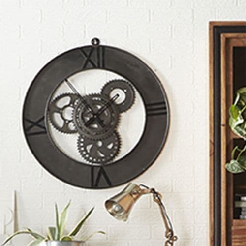 Oversized Cog Skeleton Wall Clock | Extra large skeleton wall clock with decorative cog detail.